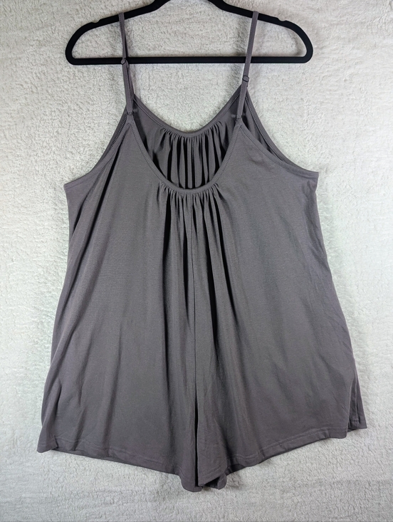 Pants - 627-Gray Gathered Front Sleeveless Romper Soft And Stretchy With Pockets L/XL